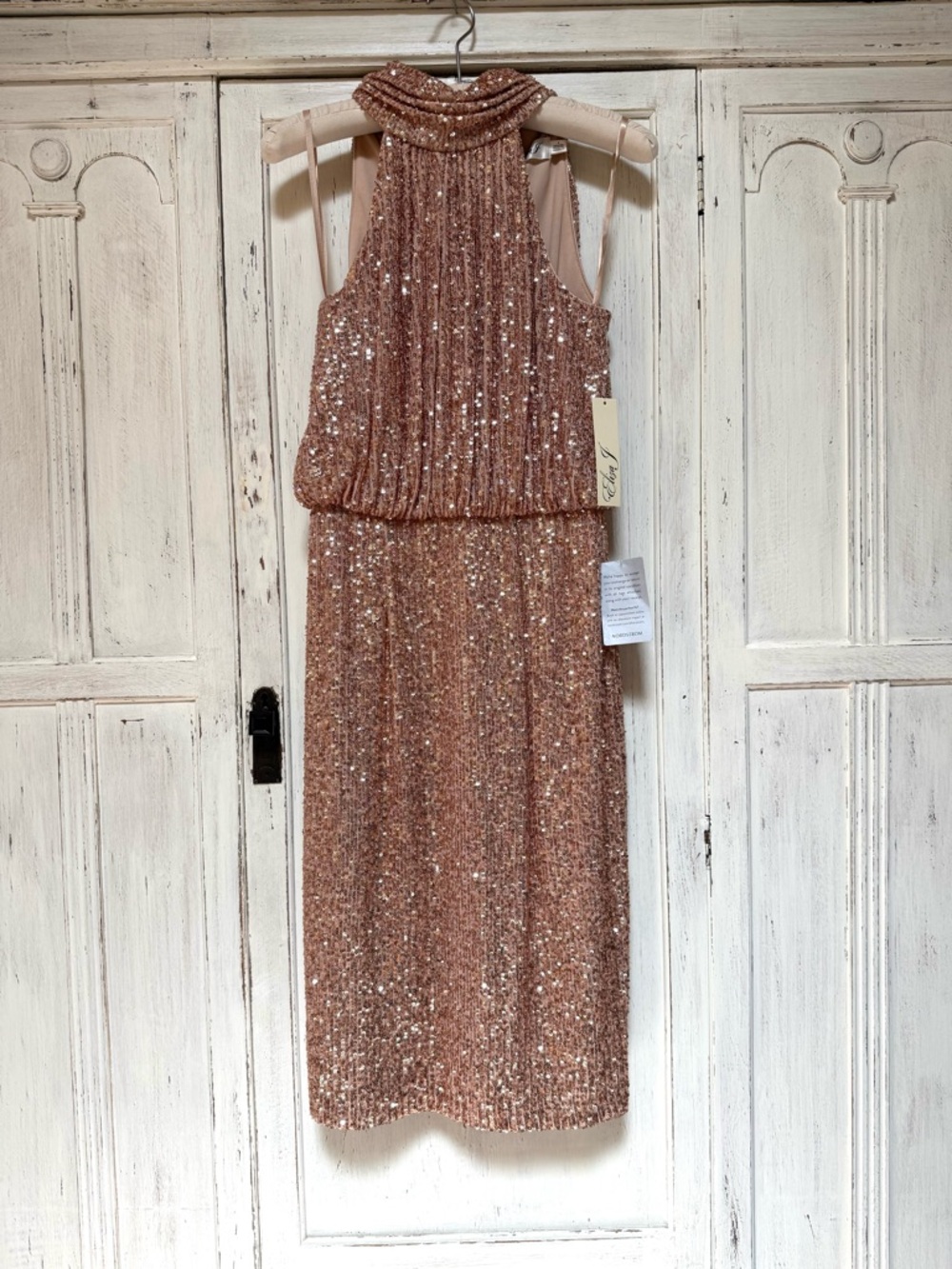 Eliza J Rose Gold Sequin Halter Dress